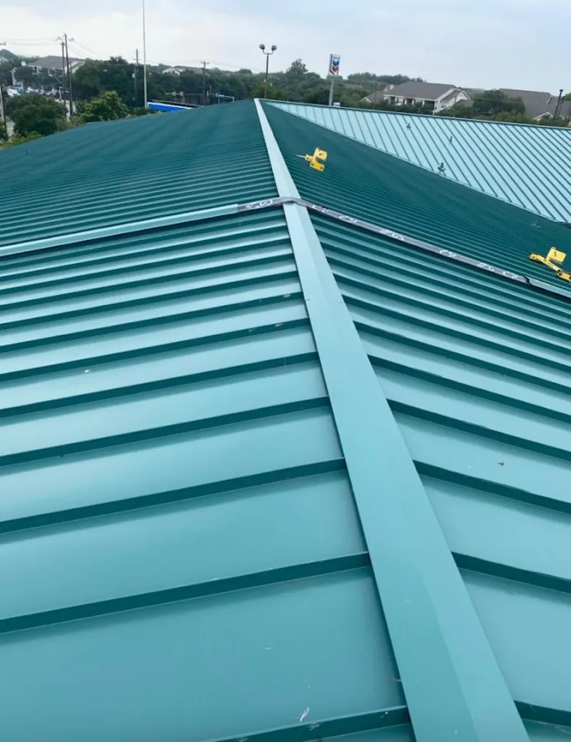 Green commercial metal roof ridge and valley for Metal Roof Repair in Oak View